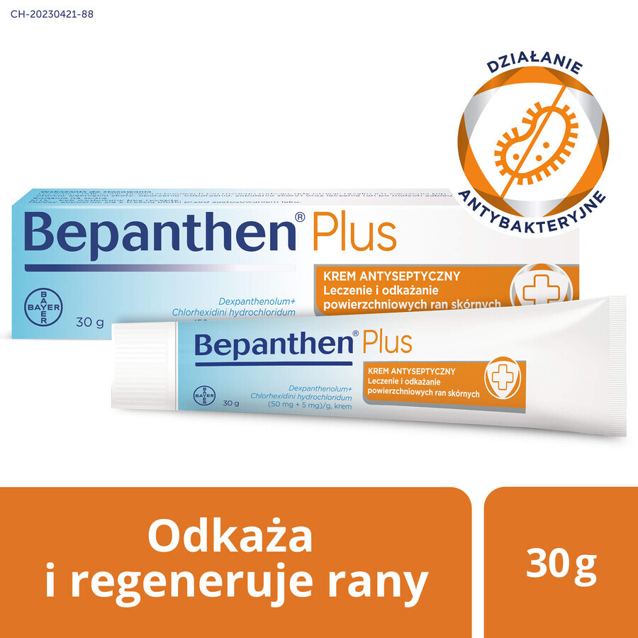 Bepanthen Plus (50 mg + 5 mg)/g, cremă antiseptică pentru răni, 30 g