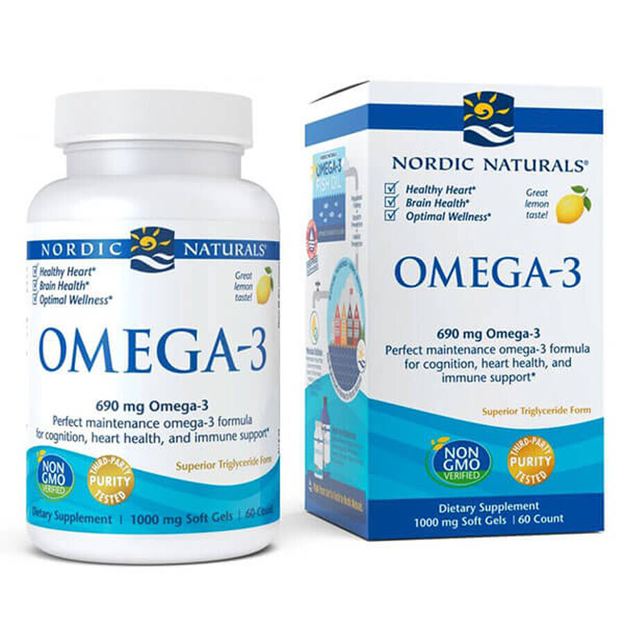 Nordic Naturals Omega-3, aromă de lămâie, 60 capsule