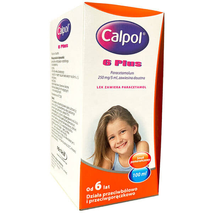 Calpol 6 Plus 250 mg/5 ml, suspensie orală pentru copii de la 6 ani și adulți, 100 ml