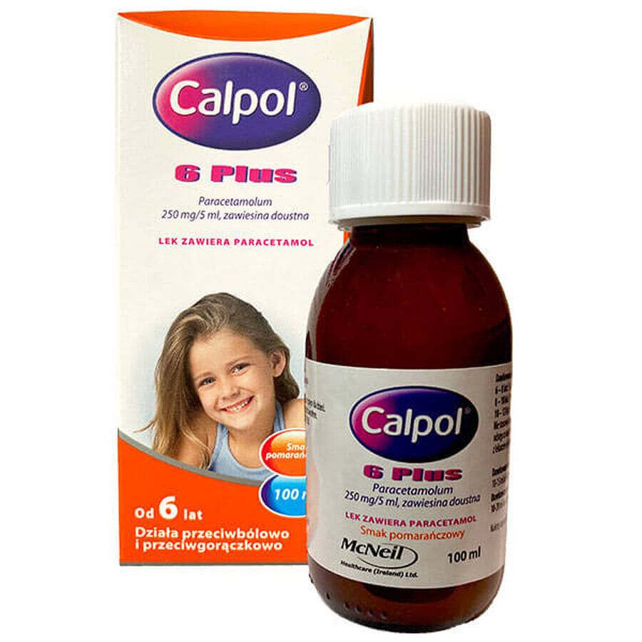 Calpol 6 Plus 250 mg/5 ml, suspensie orală pentru copii de la 6 ani și adulți, 100 ml