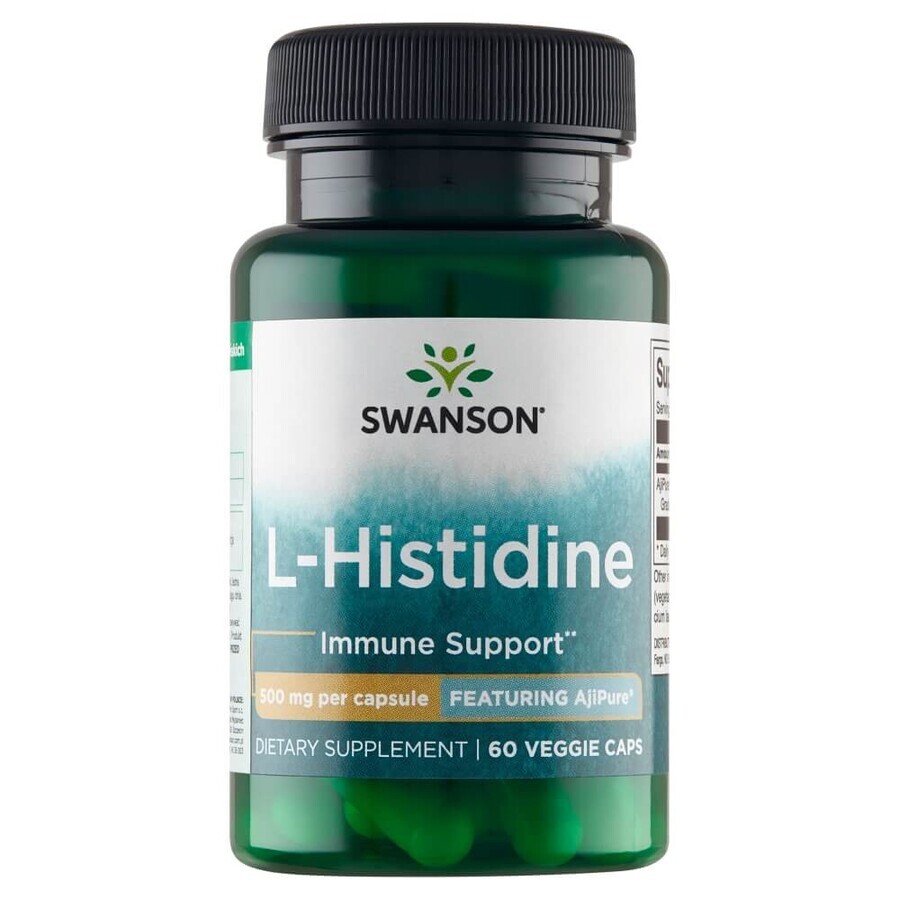 Swanson AjiPure L-Histidin, L-Histidin 500 mg, 60 vegetarische Kapseln