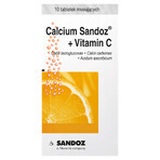 Calcium Sandoz + Vitamina C 260 mg + 1000 mg, goût orange, 10 comprimés effervescents