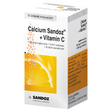 Calcium Sandoz + Vitamina C 260 mg + 1000 mg, aromă de portocale, 10 comprimate efervescente