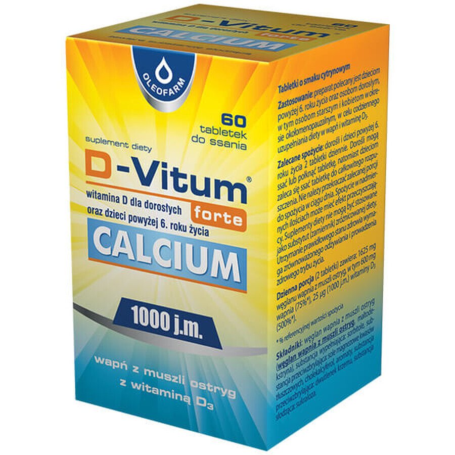 Oleofarm D-Vitum Forte Calcium 1000 UI, 60 pastile