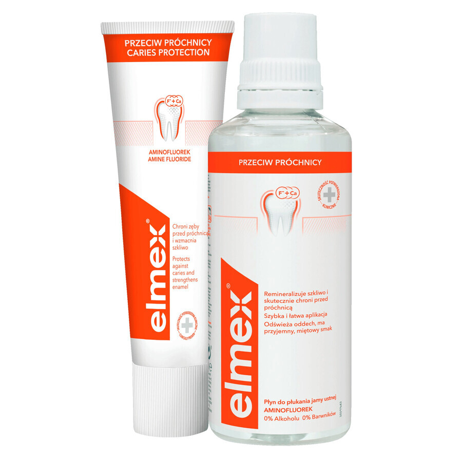 Kit Elmex contre les caries, bain de bouche, 400 ml + dentifrice, 75 ml