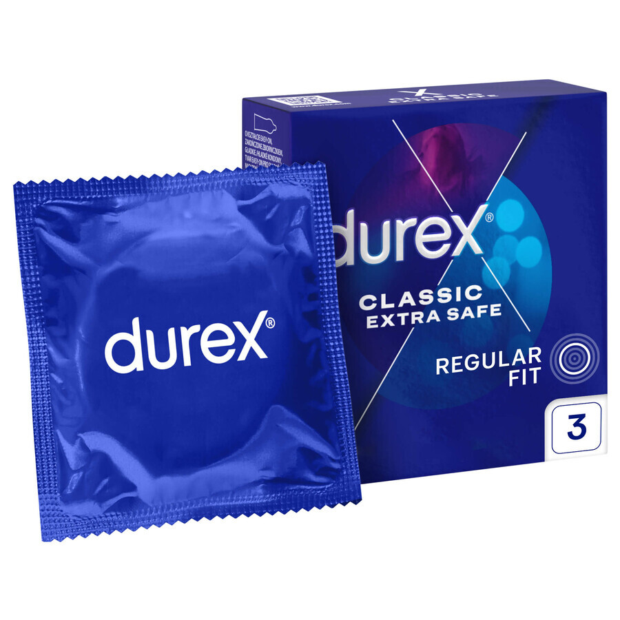 Durex Extra Safe, preservativi con più lubrificante, rinforzati, 3 pezzi