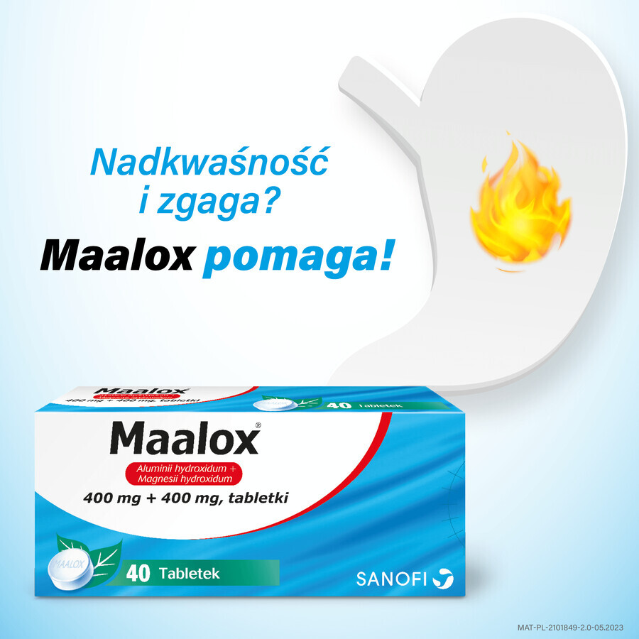 Maalox 400 mg + 400 mg, 40 compresse