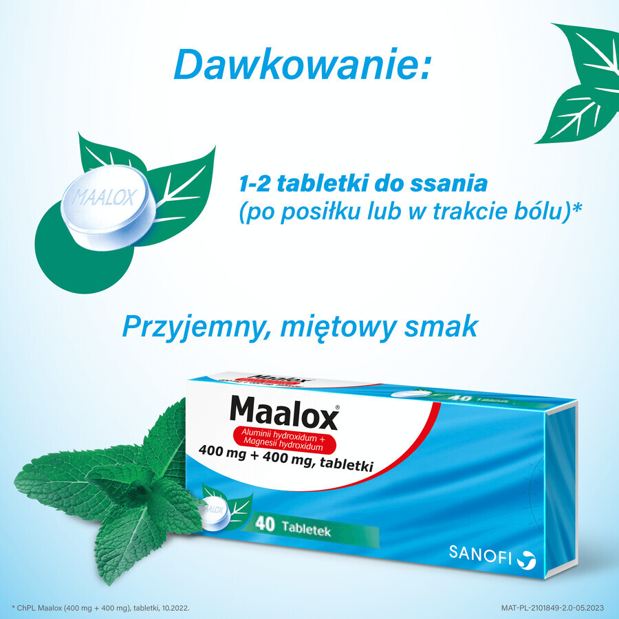 Maalox 400 mg + 400 mg, 40 compresse