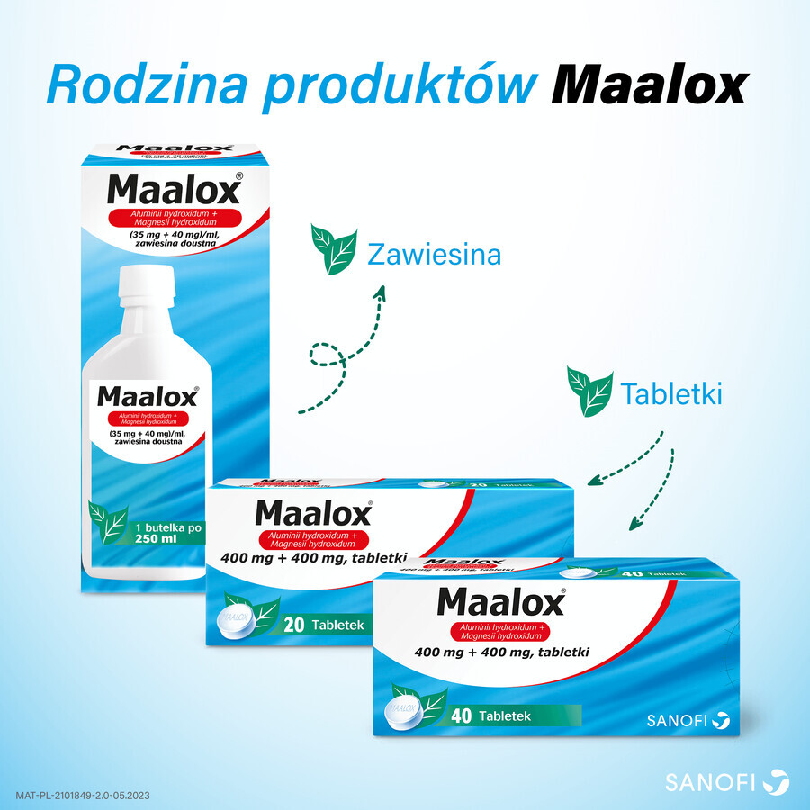 Maalox 400 mg + 400 mg, 40 compresse