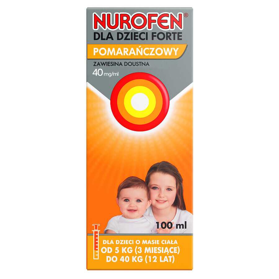 Nurofen pentru copii Forte orange 40 mg/ml, suspensie orală, 3 luni până la 12 ani, 100 ml