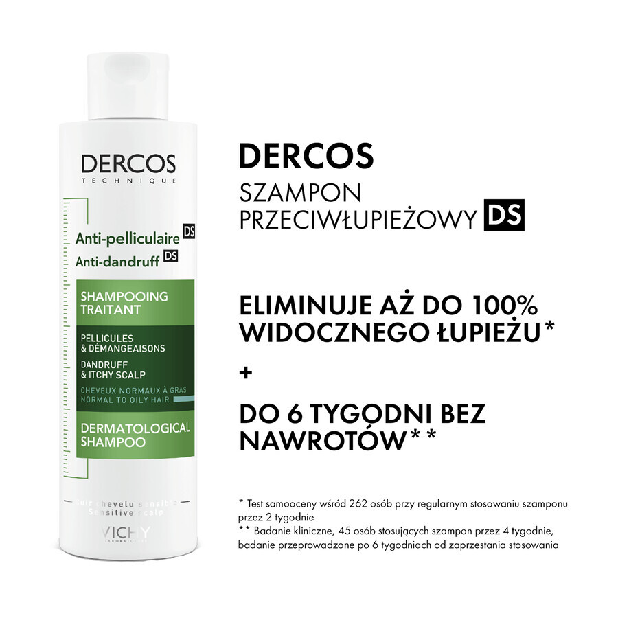 Vichy Dercos Anti Dandruff DS, șampon anti-mătreață, păr normal și gras, 390 ml