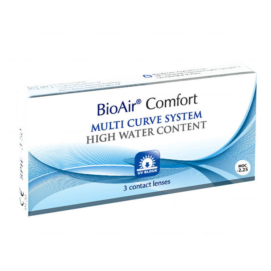 BioAir Comfort, lentes de contacto, 30 días, -2,25, 3 piezas