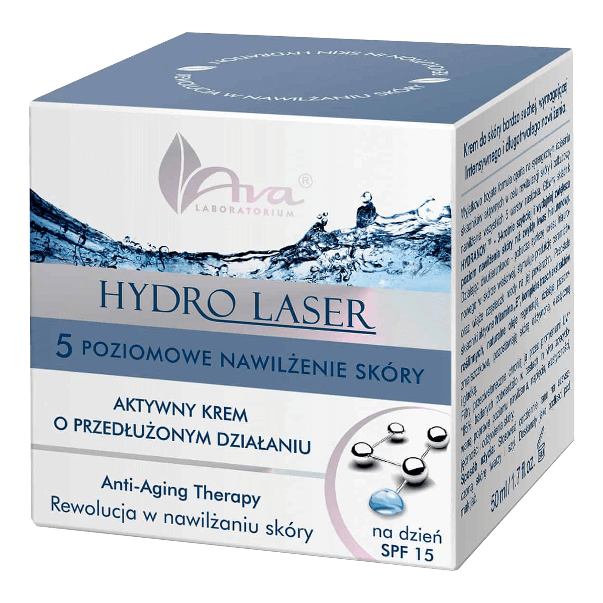 Ava Hydro Laser, cremă de zi activă cu acțiune prelungită SPF 15, 50 ml