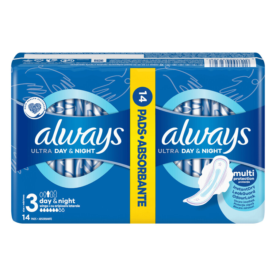 Always Ultra Night, hygienic towels with wings, 14 pcs