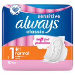 Always Classic Sensitive, prosoape sanitare cu aripi, Normal, 10 buc