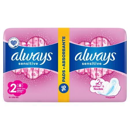 Always Ultra Sensitive, serviettes hygiéniques avec ailettes, Super Plus, 16 pièces