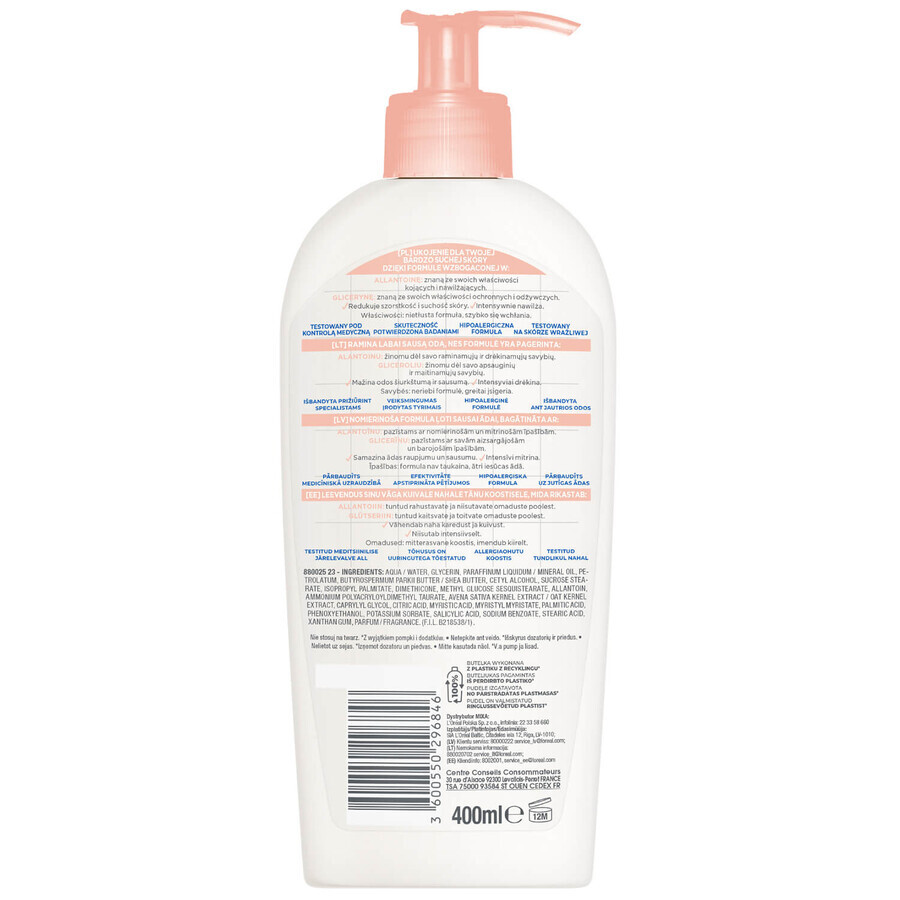 Mixa Allantoin Restore, lait corporel, peau très sèche, 400 ml