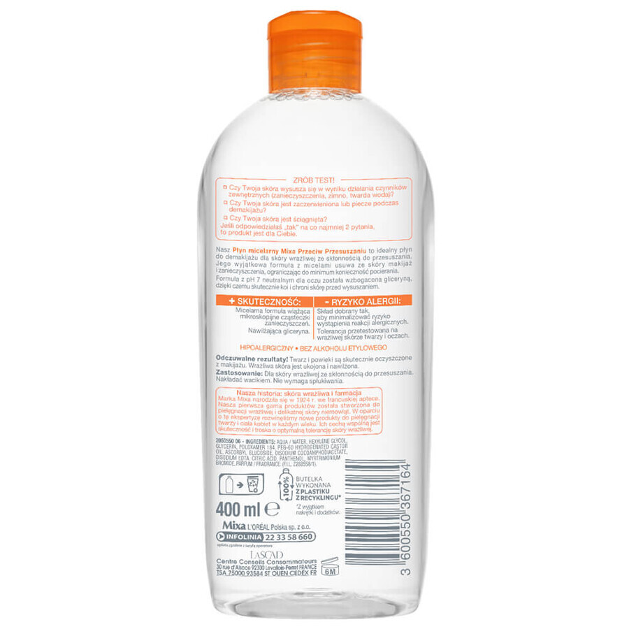 Mixa Anti-Dryness, Micellaire lotion, droge huid, 400 ml