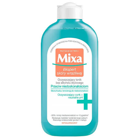 Mixa Contra Imperfecciones, tónico facial limpiador, sin alcohol etílico, 200 ml