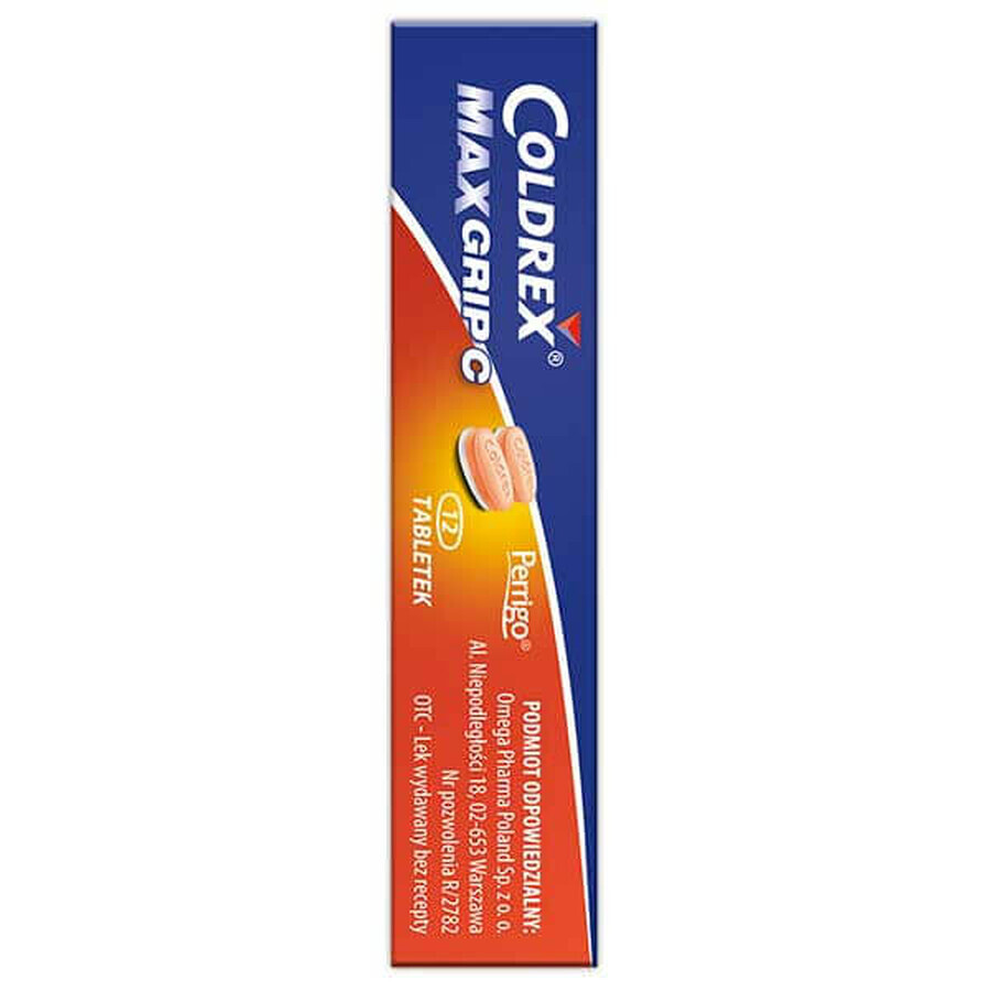 Coldrex MaxGrip C 500 mg + 25 mg + 5 mg + 20 mg + 30 mg, 12 comprimate