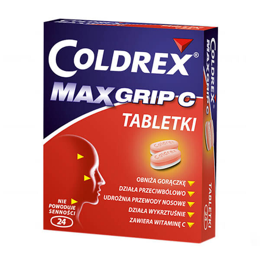 Coldrex Maxgrip C 500 mg + 5 mg + 25 mg + 20 mg + 30 mg, 24 comprimate