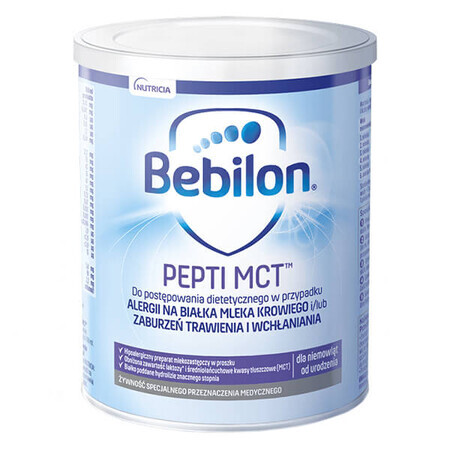 Bebilon Pepti MCT, pentru sugari cu alergie la proteinele laptelui de vacă și/sau tulburări digestive și de absorbție, de la naștere, 450 g