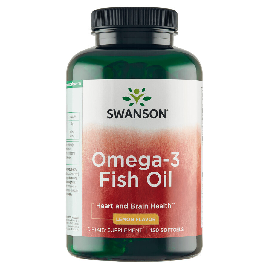 Swanson Aceite de Pescado Omega-3, sabor limón, 150 cápsulas de gel