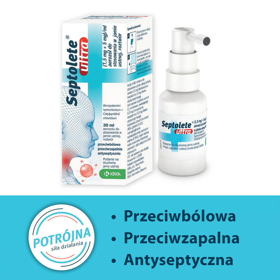 Septolete Ultra (1,5 mg + 5 mg)/ml, spray oral, soluție, 30 ml