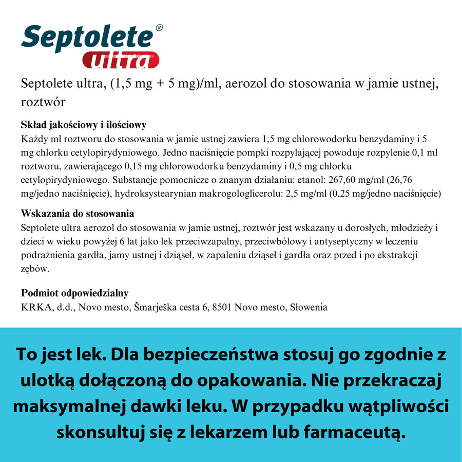 Septolete Ultra (1,5 mg + 5 mg)/ml, spray oral, soluție, 30 ml