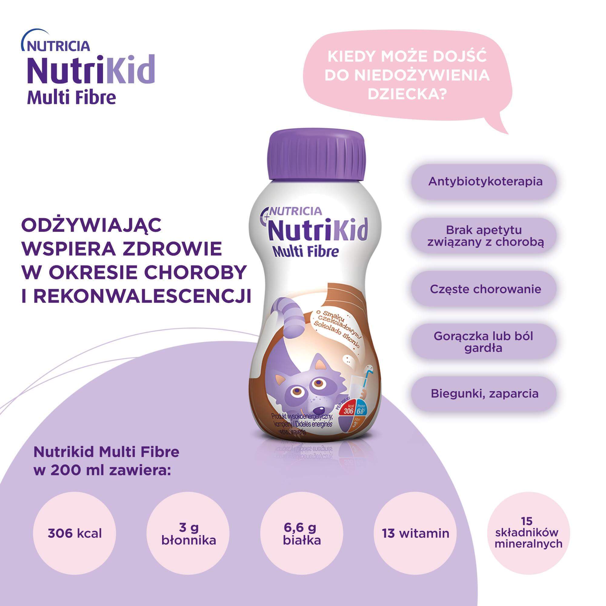 NutriKid Multi Fibre, preparat nutritiv pentru copii peste 1 an, aromă de ciocolată, 200 ml