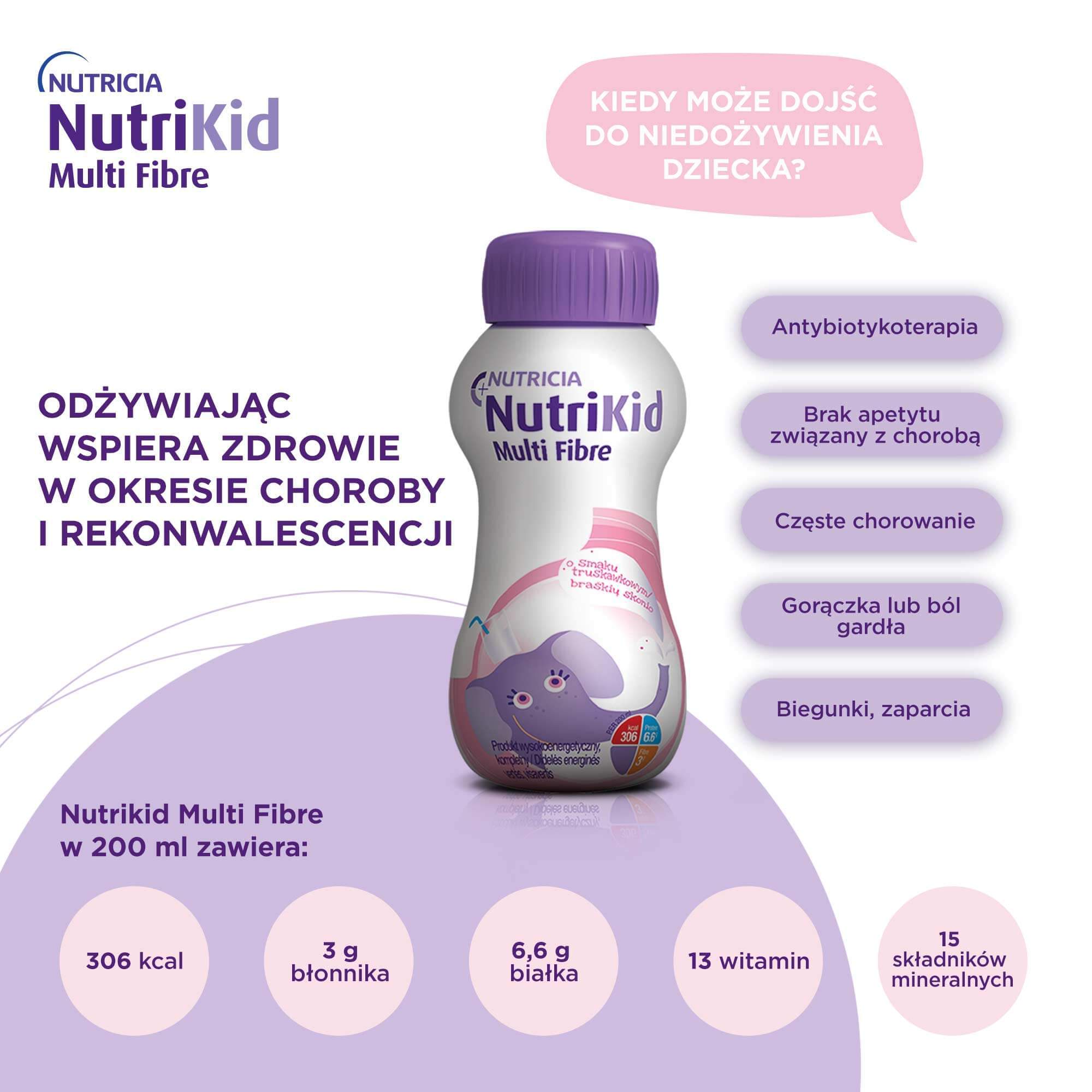 NutriKid Multi Fibre, preparat nutritiv pentru copii peste 1 an, aromă de căpșuni, 200 ml