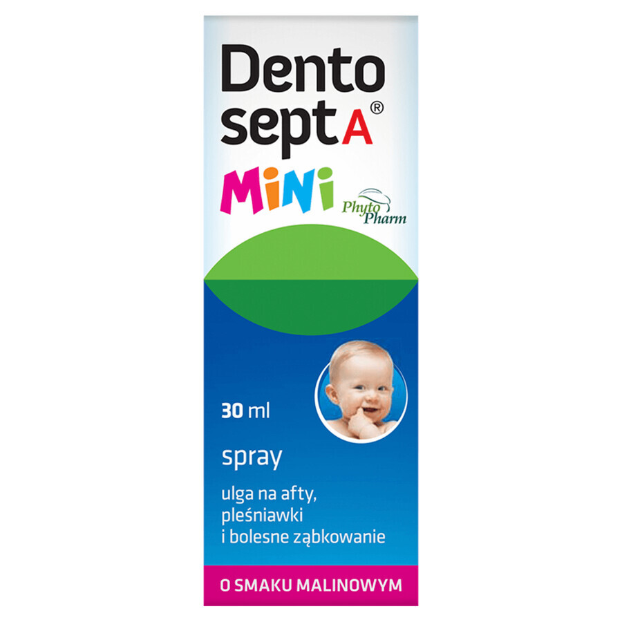 Dentosept A Mini spray, ameliorare pentru ulcere aftoase, aftoasă și dentiție dureroasă, aromă de zmeură, 30 ml