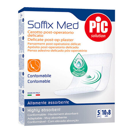 Pic Solution Soffix Med, pansament antibacterian postoperator, 8 cm x 10 cm, 5 bucăți