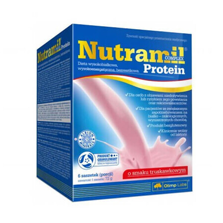 Olimp Nutramil Complex Protein, preparato nutrizionale, gusto fragola, 72 g x 6 bustine