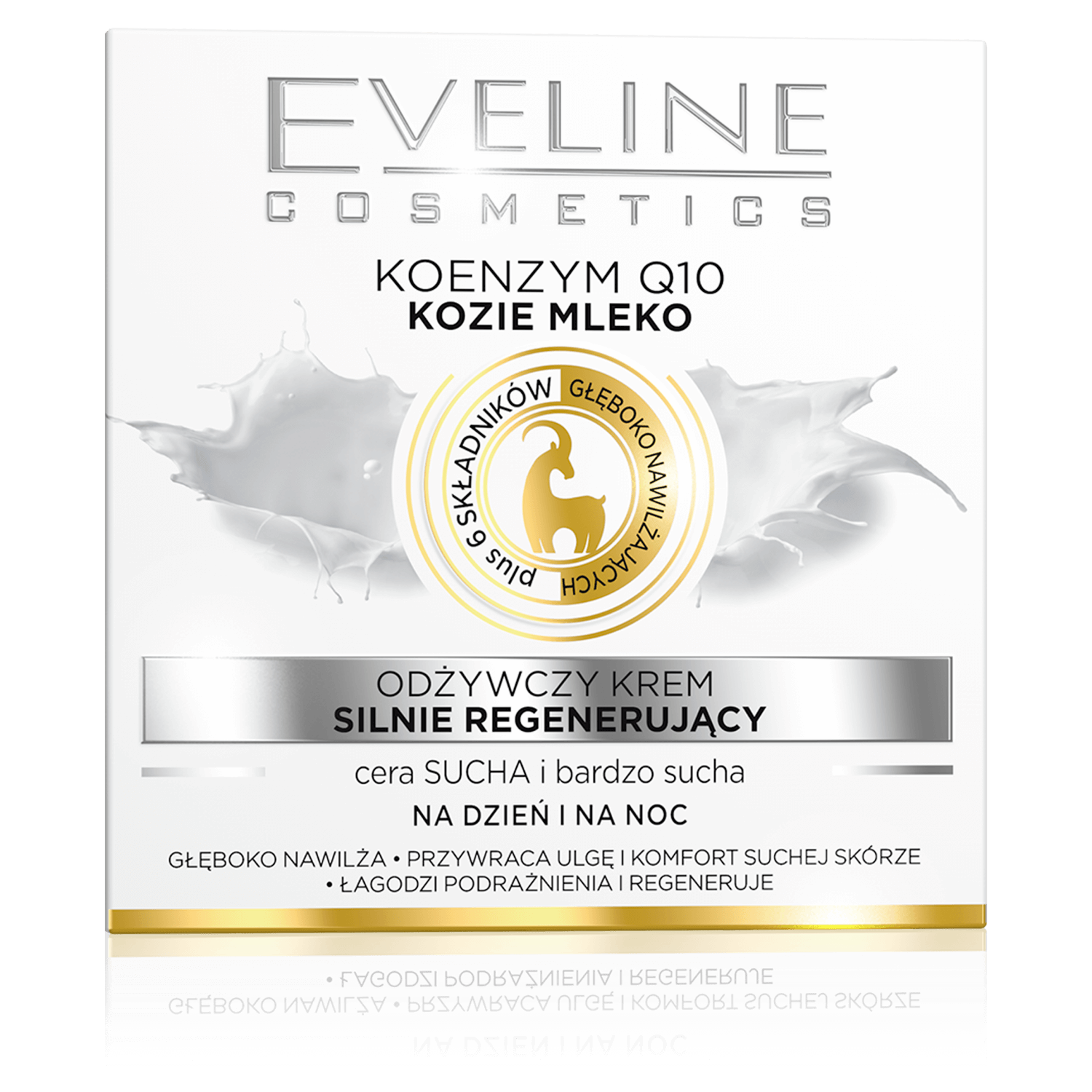 Eveline Cosmetics, cremă hrănitoare puternic regenerantă Coenzima Q10 + lapte de capră, piele uscată și foarte uscată, 50 ml