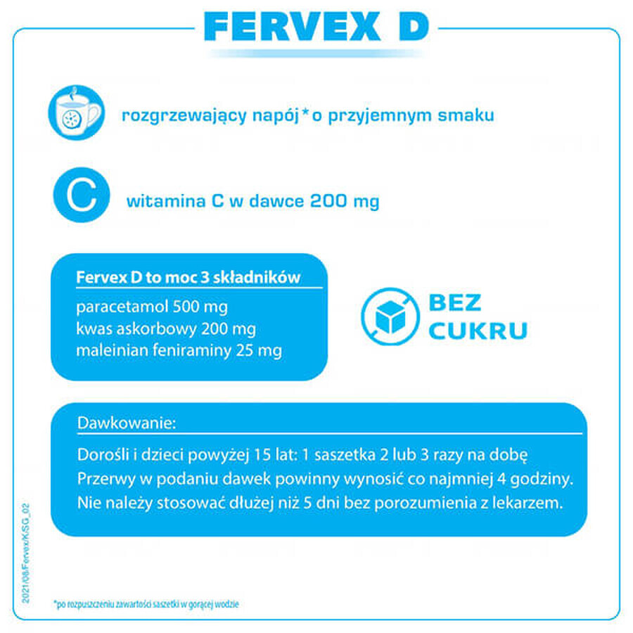 Fervex D 500 mg + 200 mg + 25 mg, granulés pour solution orale, 8 sachets