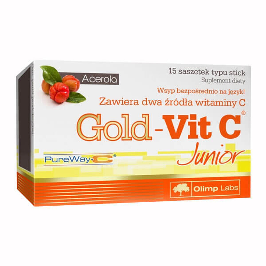 Olimp Gold-Vit C Junior, frambozensmaak, 15 sachets