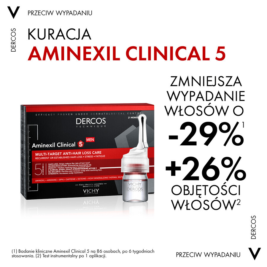 Vichy Dercos Aminexil Clinical 5, tratament împotriva căderii părului pentru bărbați, 6 ml x 21 fiole