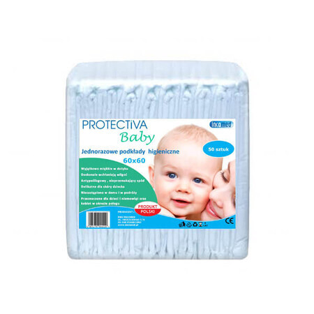 Protectiva Baby, tampoane igienice, de unică folosință, 60 cm x 60 cm, 50 buc