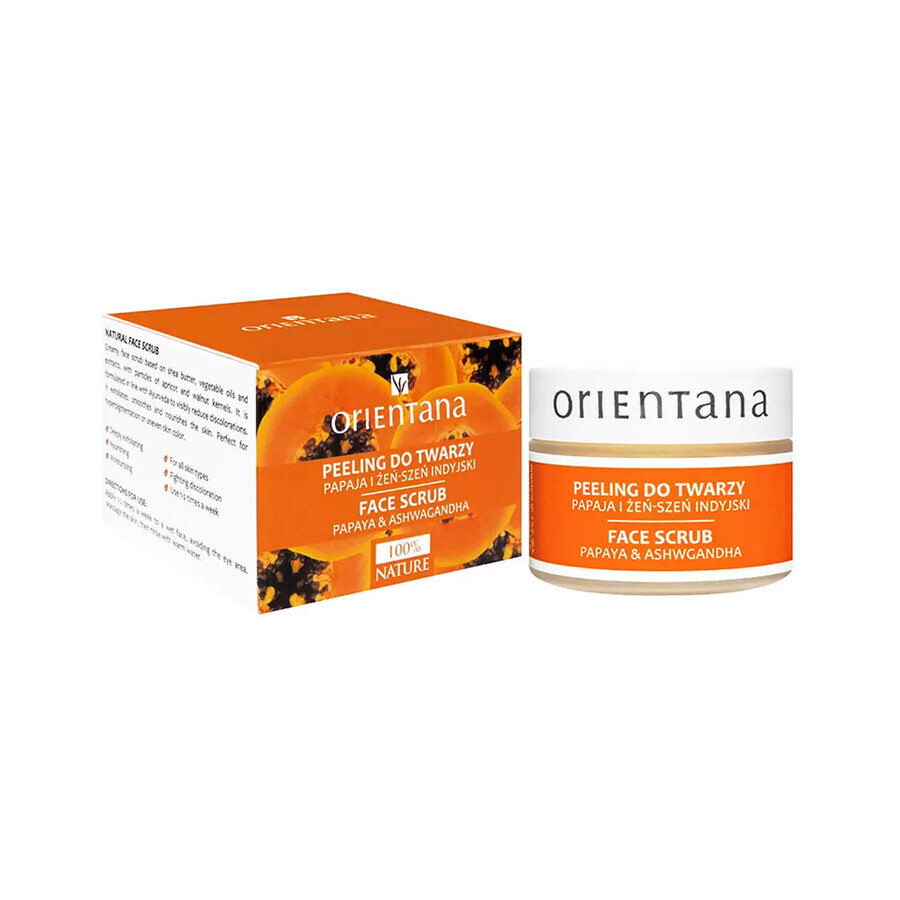 Orientana, cremă naturală de exfoliere facială, papaya și ginseng indian, 50 g