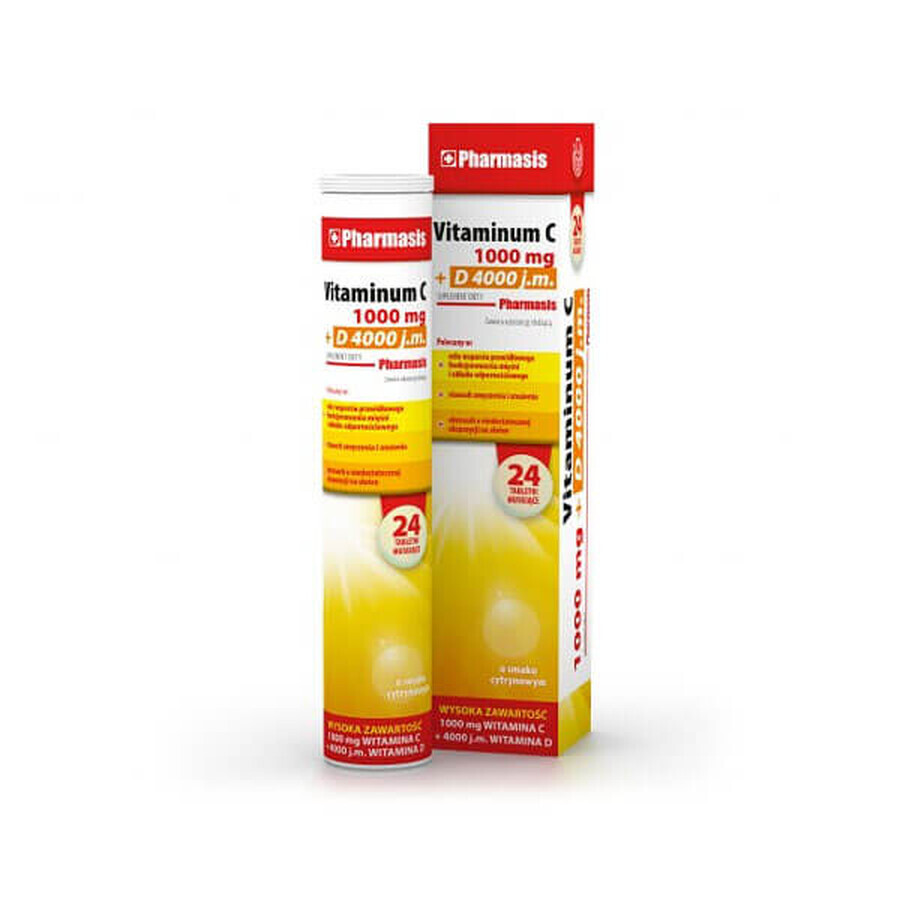 Pharmasis Vitaminum C 1000 mg + D 4000 UI, aromă de lămâie, 24 comprimate efervescente