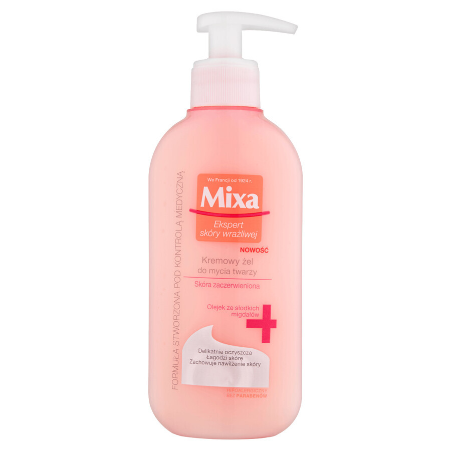 Mixa, gel limpiador facial cremoso, piel enrojecida, 200 ml