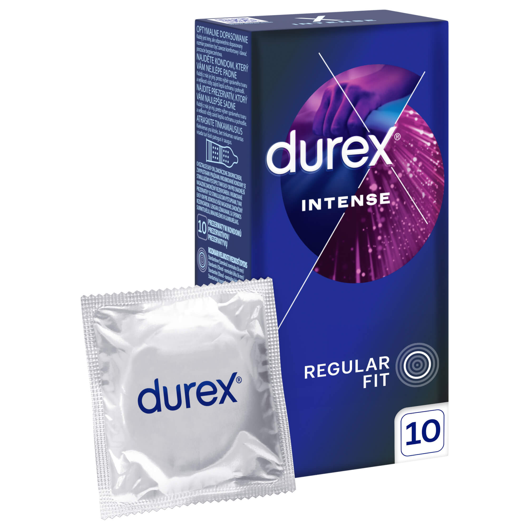 Durex Intense, prezervative cu gel stimulant, cu nervuri, 10 bucăți