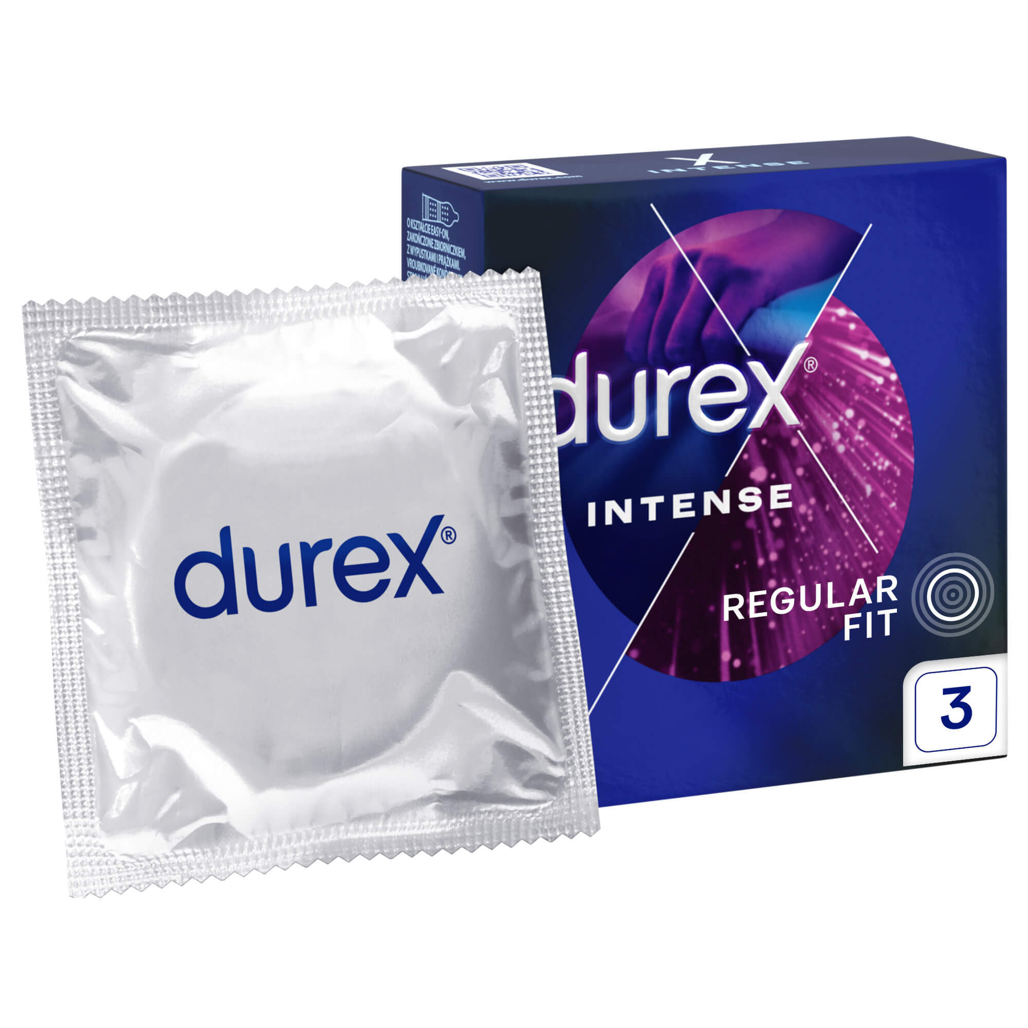 Durex Intense, prezervative cu gel stimulant, cu nervuri, 3 bucăți