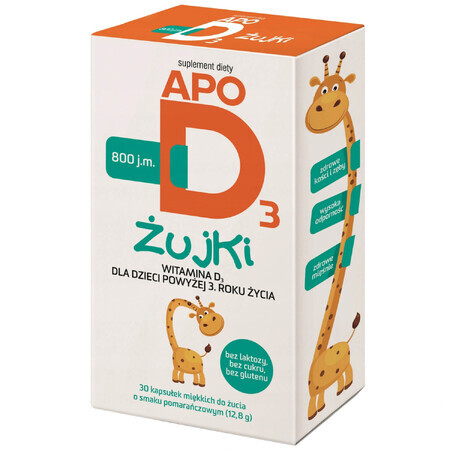 ApoD3 Chews, vitamine D3 800 UI pour les enfants de plus de 3 ans, saveur orange, 30 capsules molles à mâcher 