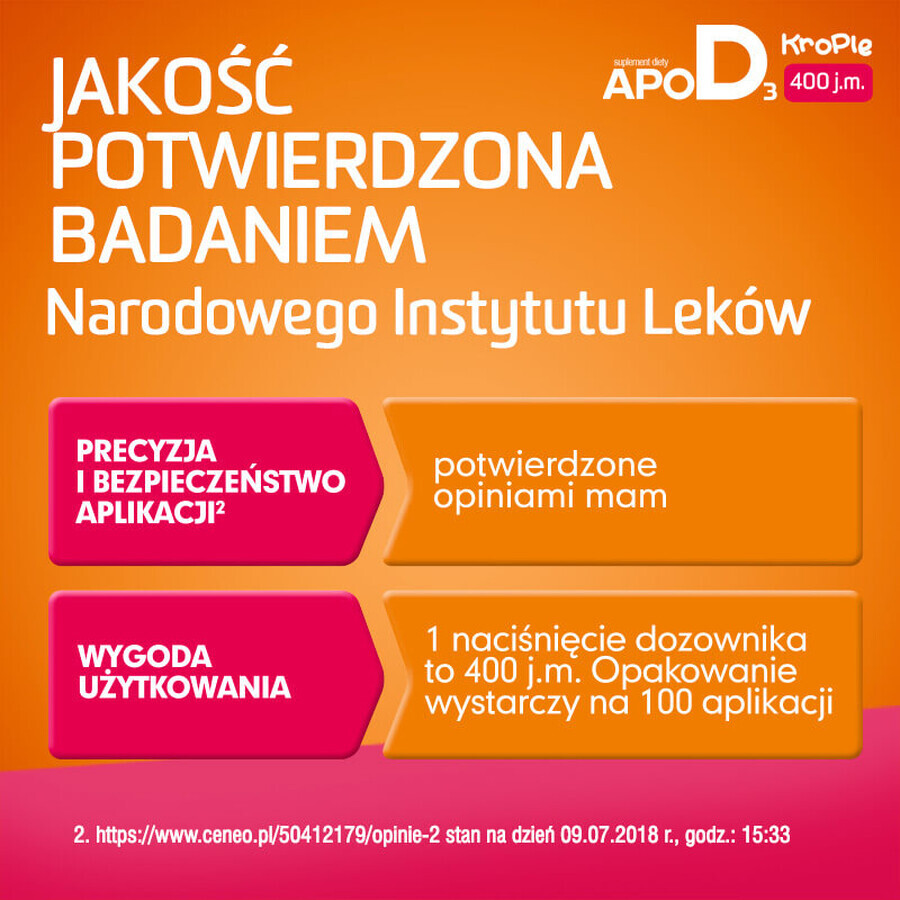 ApoD3 Drops, vitamina D3 400 UI pentru sugari și copii din prima zi, 10 ml