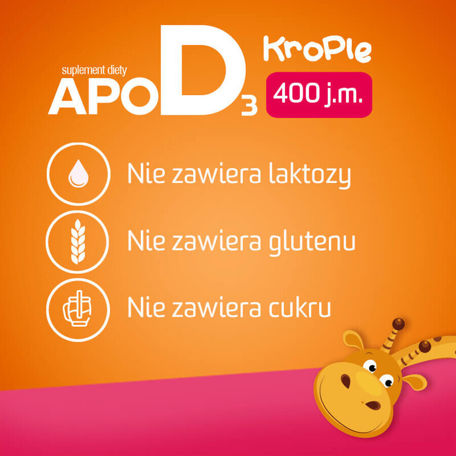 ApoD3 Drops, vitamina D3 400 UI pentru sugari și copii din prima zi, 10 ml