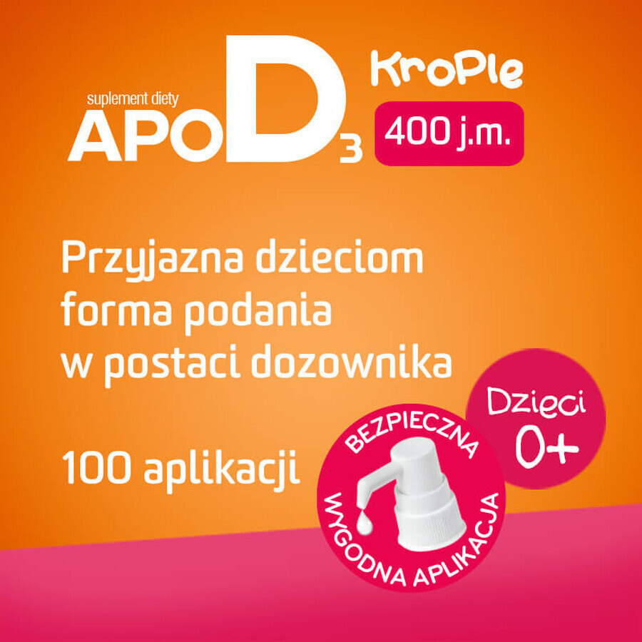 ApoD3 Drops, vitamina D3 400 UI pentru sugari și copii din prima zi, 10 ml