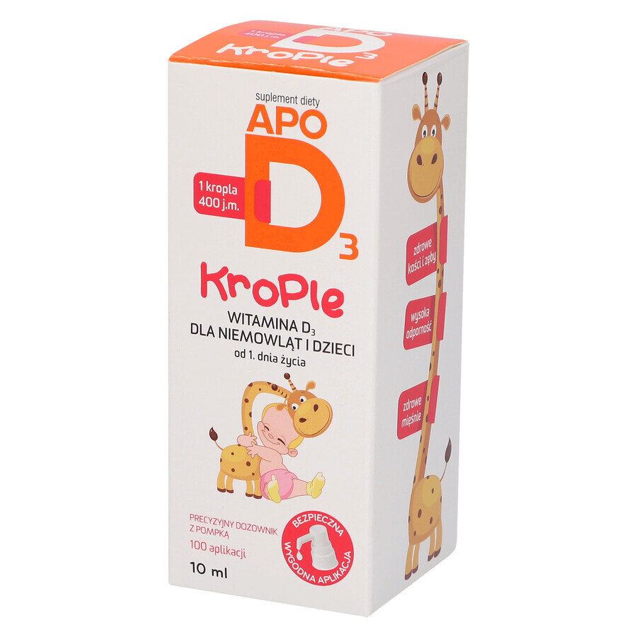 ApoD3 Drops, vitamina D3 400 UI pentru sugari și copii din prima zi, 10 ml