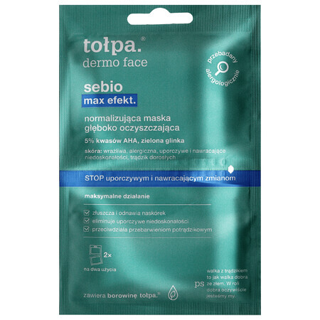 Tolpa Dermo Face Sebio Max Efekt, masque nettoyant normalisant en profondeur, 6 ml x 2 sachets